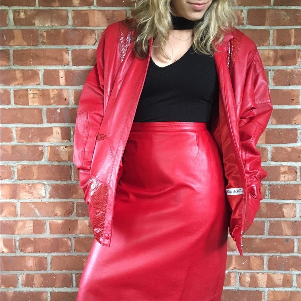 MARSHA DE ARRIAGA vntg leather and snake skin suit